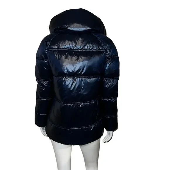 Kenneth Cole Hidden-Hood Quilted Puffer Coat Sapphire Blue Small New - Picture 3 of 9
